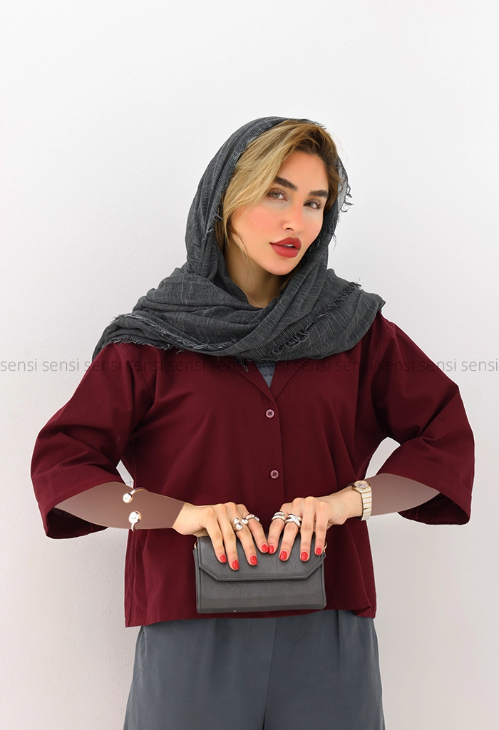 شومیز لینن یقه انگلیسی کد1006378